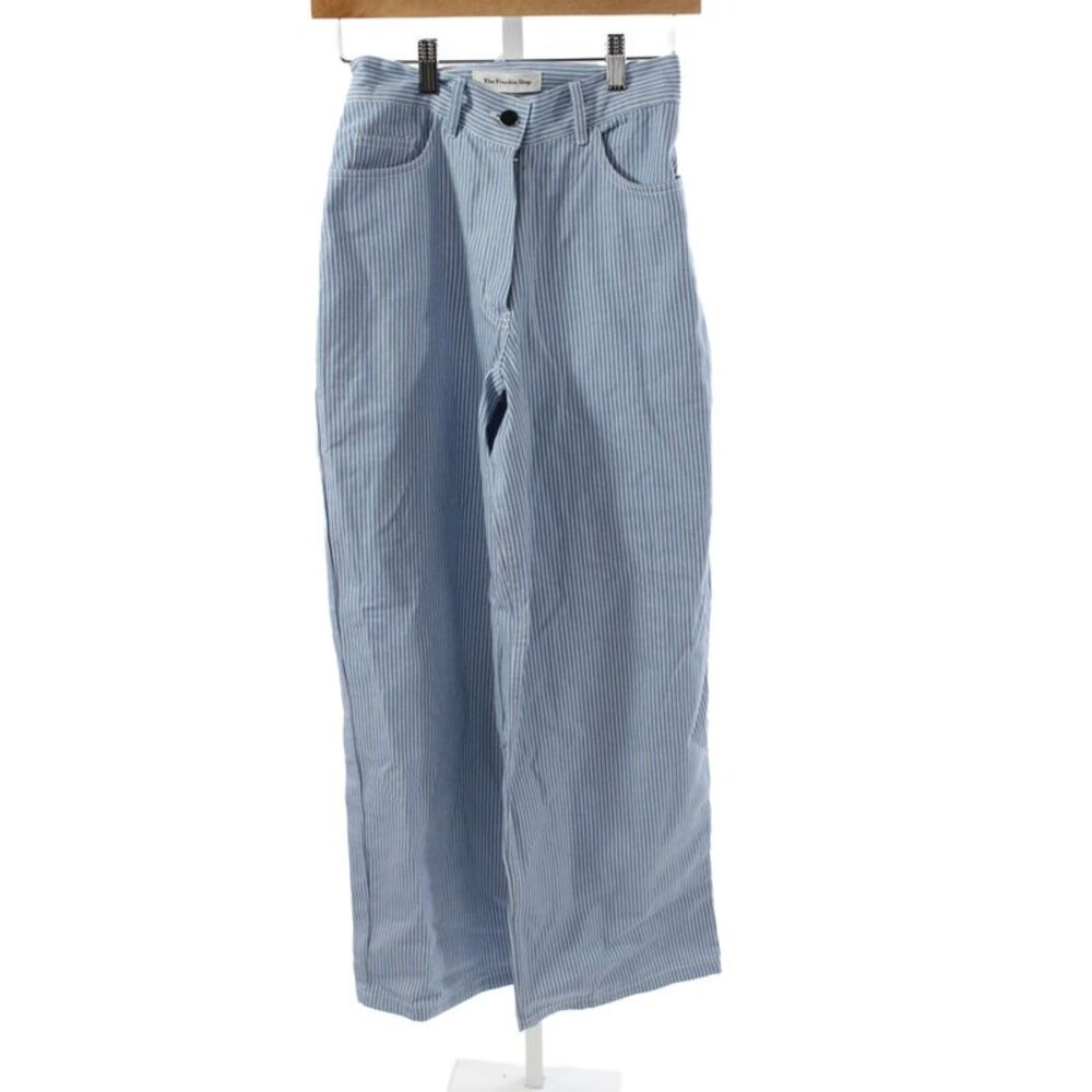 The Frankie Shop Womens Wide Leg Striped High Rise Blue Cotton Pants Size XS